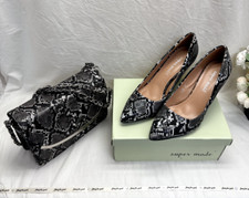Super Mode Women's High Heel Shoes UK 4 Black/White Faux Snakeskin Matching Bag