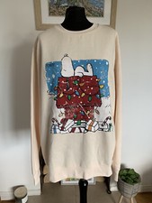 Rare Peanuts Snoopy Cream Christmas Jumper - UK Small OVERSIZED Primark