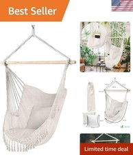 Stylish Beige Hanging Chair with Macrame Design - Ideal for Relaxation Anywhere