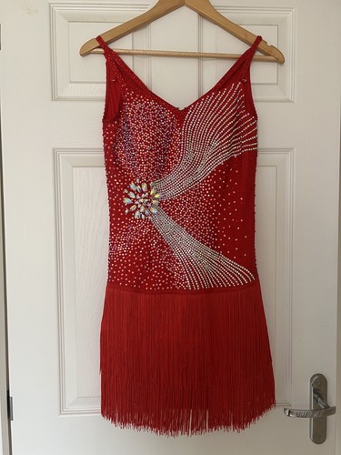 Red latin competition dress - red,