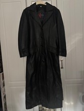 Ladies vintage long black leather coat. size 10