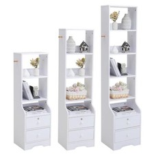 Compact Tall Bedside Table Cabinet w/ Drawer & Shelves Storage Space for Bedroom
