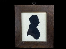 Antique Early Victorian Oak Framed Miniature Portrait Silhouette Of A Gentleman