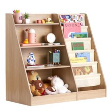 Uimoso 4-Tier Kids Wooden Bookshelf Six Layer Sling Bookcase for Books and Toys