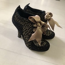 Irregular Choice Ladies Black Gold Ankle Boots Sz 5 Ribbon Laces 