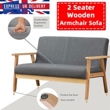 2 Seater Armchair Couch Sofa Wooden Fabric Linen Comfortable Home Office Grey UK