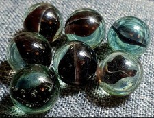 7 x HTF Black Cat Eyes In Tinted Base Glass Marbles 19/32"+ To 5/8" MM