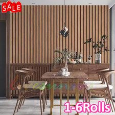 6pcs Wooden Slat Panelling Wallpaper DIY 3D Wood Panel Effect’Stripes Wall Paper