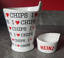 Heinz Official Merchandise I Love Chips Ceramic Cone Mug/Cup + Ketchup/Sauce Pot