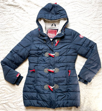 SuperDry Sport Women Navy Blue Mid Length Hooded Duffle Puffer Coat Size M