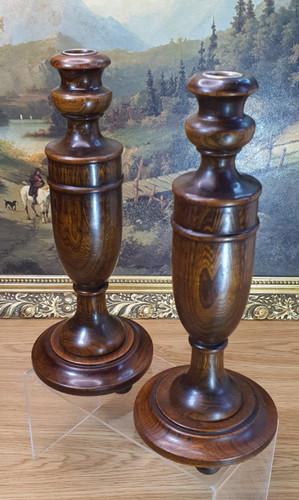 Antique oak candle holders - antique,