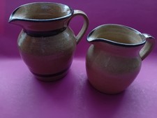 Two "Abaty Handthrown Stoneware Wales" Small Glazed Pottery Milk Jugs/Pitchers