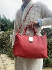 Reiss Red Coral Satchel Tote Shopping Genuine Leather Crossbody Large Bag