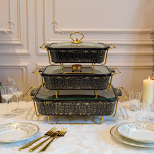 Set of 3 Black Dotted Ceramic Chafing Dishes – 12", 13.5", 15" Buffet Server