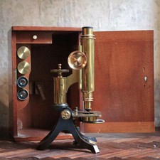 Antique brass microscope with - antique,