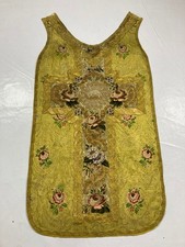 Antique 19th century Brocade Floral church vestment chasuble Front 139x68 cm