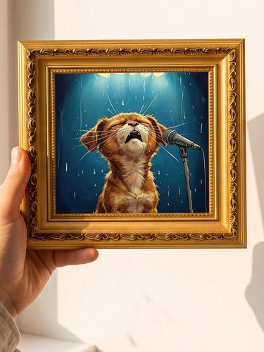 Singing dog stage - stage, oil