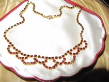 Art Deco Red Garnet Glass Fringe Gold Tone  Necklace Vintage