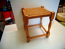 Wooden Woven Topped Stool - 12 inches high