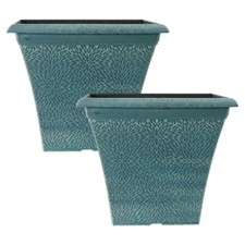 Tall Planter 2Pc Indigo Green Plastic Square 35cm Plant Pot 20L Pot Home Garden
