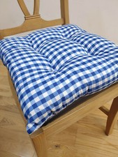 Gingham Check Bluebell Dining Chair Seat Pad Cushions 16" x 16" Pack Of 4