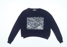Zara Women’s Blue Sequin Pullover Jumper Size M Crew Neck Knit