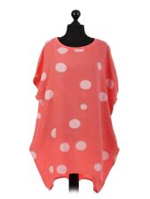 Ladies Italian Polka Dot Linen Baggy Tunic Women Summer Lagenlook Top Plus Size