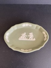 Wedgewood Vintage Jasperware Trinket Ring oval Dish green and white
