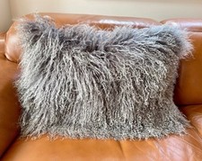Curly Wool Tibetan Mongolian Sheepskin Bolster/Boudoir Cushion Cover 60 X 40cm