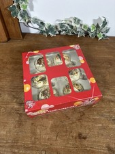 Vintage Christmas Festive Hand Decorated Glass Baubles With Birds, Boxed X 6