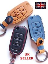 Leather Key Cover For VW VOLKSWAGEN SEAT SKODA 3 Button Flip Remote Case Fob