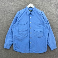Vintage Orvis Shirt Mens Large Blue Overshirt Fishing Pockets Safari Utility 90s