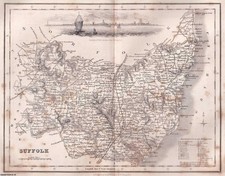1840 - SUFFOLK. AN UNCOLOURED MAP, FOLDED AS ISSUED, APPROX. 25 X 30 CMS. AN ORI