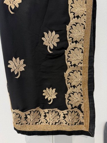 Black gold embroidered saree - gold,