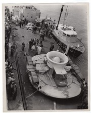 1959 British Hovercraft NRDC SR-N1 Flying Saucer on Landing Craft News Photo