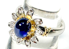 Nobuko Ishikawa 2.36ct Sapphire Diamond PT900 18k Gold Flower Cocktail Ring Gift