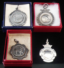 4 Vintage White Metal Pocket Watch Fob Medals, 3 Table Tennis & 1 Other, 3 Boxed