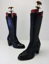 Womens Boots Size 5 UK Real Black Leather Mid Calf SHELLYS London Block Heels