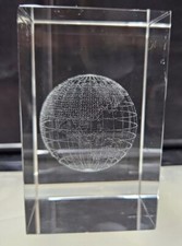 3D Laser Etched Globe Glass Paperweight