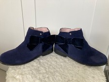 Girls size 12 Jasper Conran junior J smart blue suede boots with satin bows VGC