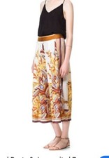 Zara Scarf Print Flowing Wide Leg High Waist Palazzo Trousers Culottes Tan White