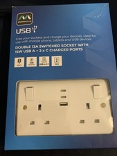 Masterplug Double 13A Switched Socket with 15W USB A + 2 x C Charger Port 2 Pack