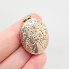 Antique 9ct Rose Gold Locket Oval Solid 9k 375 Engraved Victorian Pendant Back &