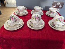 vintage Royal Stuart roses Bone China Tea Set 6 Tea Cup Saucer & plates trios