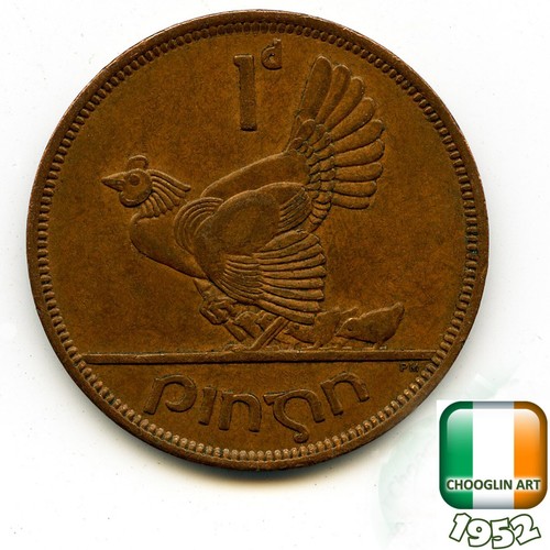 Irish 1952 penny coin - irish,