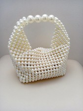 Women Evening Clutch Bag Wedding Beaded Pearl Clutch Purse Bridal Handbag White