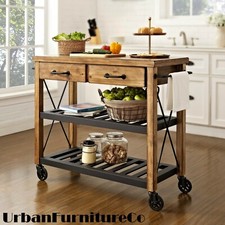 Bar Serving Cart Rustic Mobile Kitchen Industrial Vintage Trolley Metal Wood New