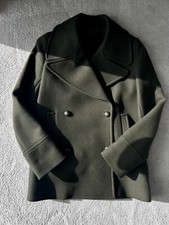 Jigsaw - Khaki Green Min-length Wide Collar Peacoat with Italian Wool, Size UK 6