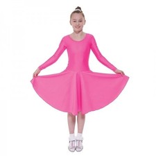 Hot pink long sleeve longer length ballroom dance dress BALL5 -  Age 8-10