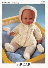 SIRDAR Knitting Pattern 3120  Doll Jacket Leggings & Mitts Set 12-22" DK